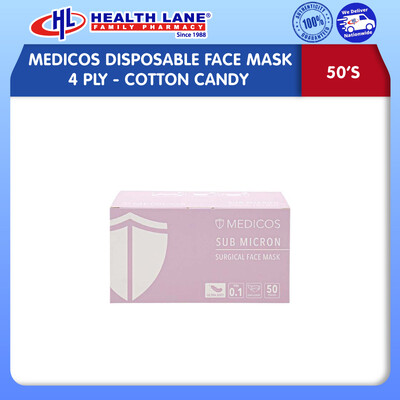 MEDICOS SURGICAL DISPOSABLE FACE MASK 4 PLY (EARLOOP)- COTTON CANDY (50'S)